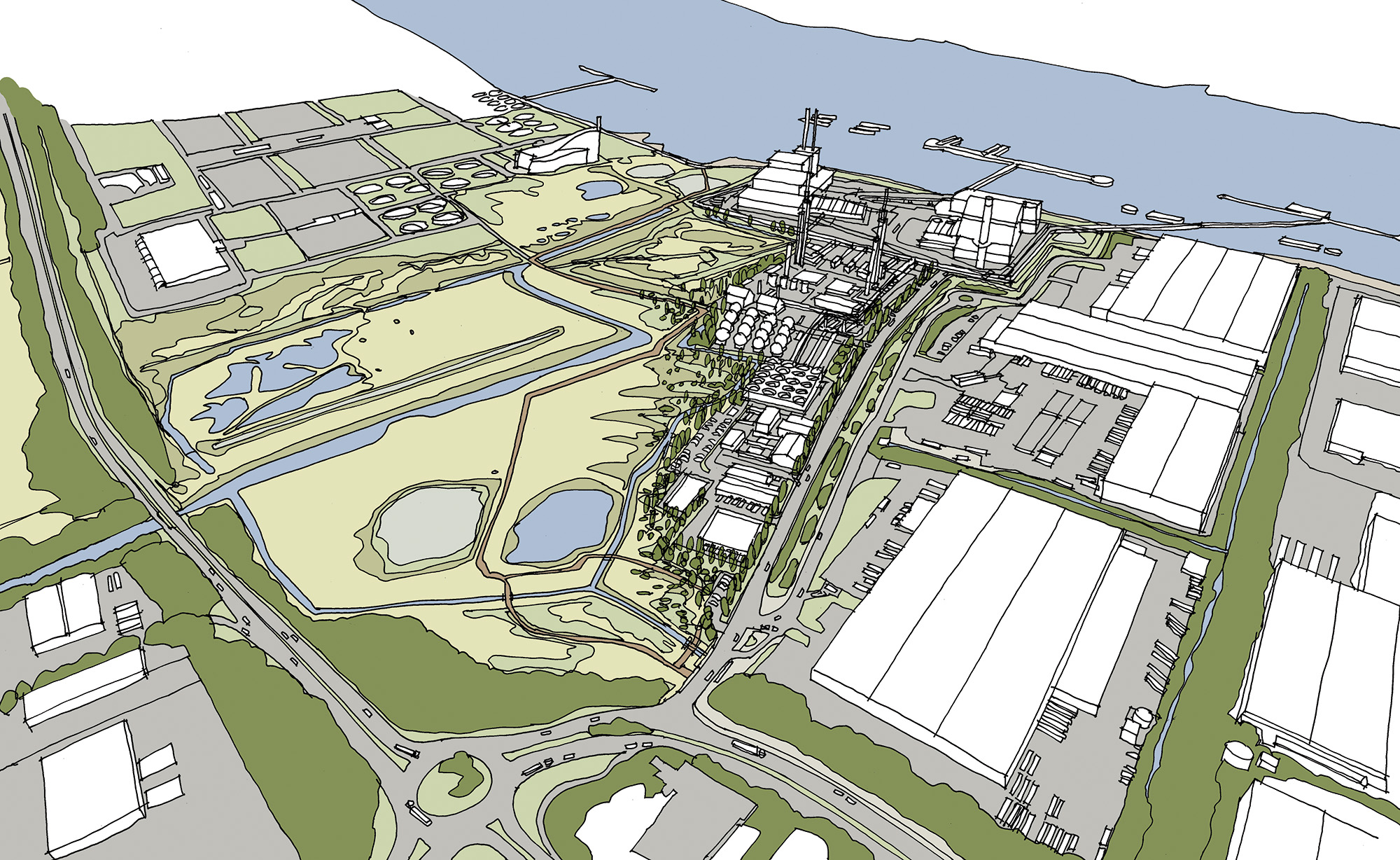 Cory Carbon Capture Scheme aerial sketch colour